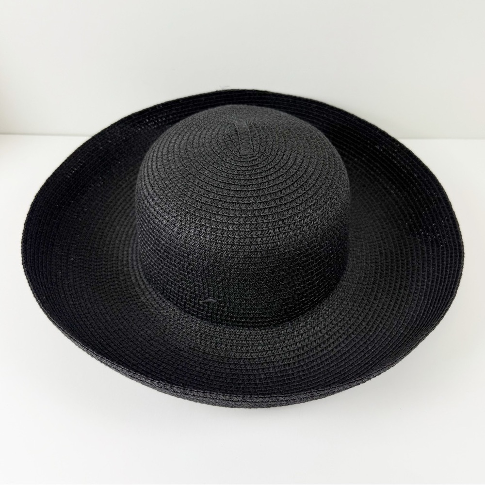 Wide Brim Straw Sun Hat Black Solid Beach